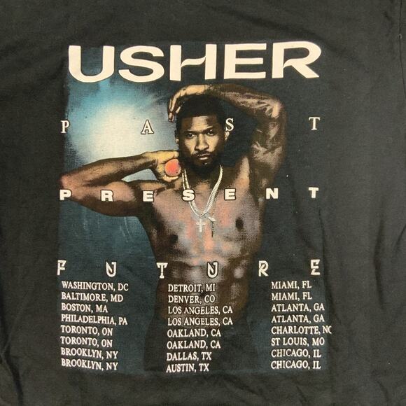 Usher T-Shirt Mens Large Black Past Present Future Tour Merch Graphic Rap Tee - Picture 5 of 7